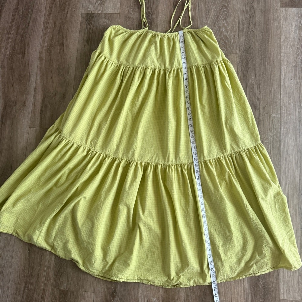 Everlane Billow Midi Dress Chartreuse Green Gingham Tiered Cotton Strappy Medium - Picture 6 of 6